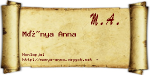 Mánya Anna névjegykártya